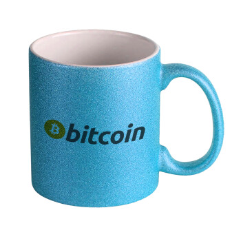 Bitcoin Crypto, Κούπα Σιέλ Glitter που γυαλίζει, κεραμική, 330ml