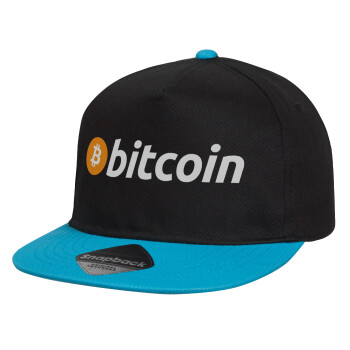 Bitcoin Crypto, Καπέλο παιδικό Flat Snapback, Μαύρο/Μπλε (100% ΒΑΜΒΑΚΕΡΟ, ΠΑΙΔΙΚΟ, UNISEX, ONE SIZE)