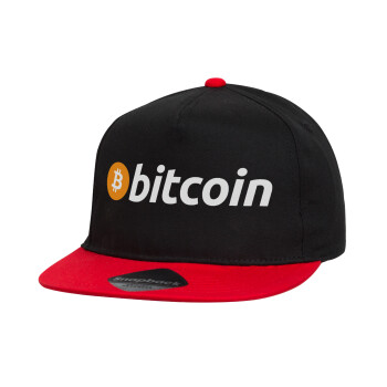 Bitcoin Crypto, Καπέλο παιδικό Flat Snapback, Μαύρο/Κόκκινο (100% ΒΑΜΒΑΚΕΡΟ, ΠΑΙΔΙΚΟ, UNISEX, ONE SIZE)