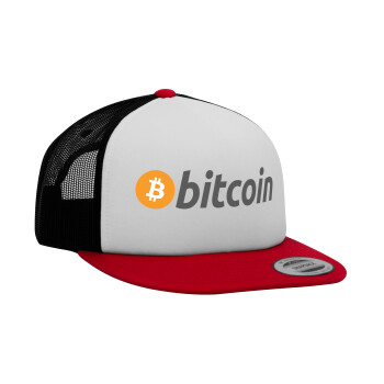 Bitcoin Crypto, Καπέλο Ενηλίκων Foam Flat Snapback με Δίχτυ Κόκκινο-Λευκό-Μαύρο (POLYESTER, ΕΝΗΛΙΚΩΝ, UNISEX, ONE SIZE)