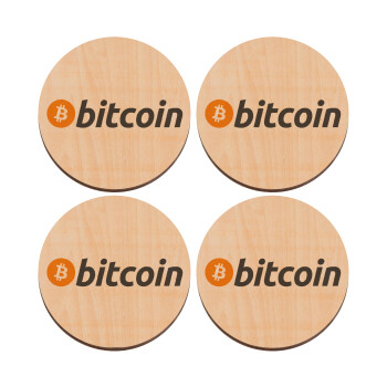 Bitcoin Crypto, ΣΕΤ x4 Σουβέρ ξύλινα στρογγυλά plywood (9cm)