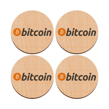 Bitcoin Crypto, ΣΕΤ x4 Σουβέρ ξύλινα στρογγυλά plywood (9cm)