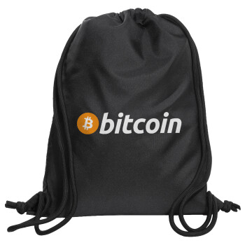 Bitcoin Crypto, Τσάντα πλάτης πουγκί GYMBAG Μαύρη, με τσέπη (40x48cm) & χονδρά κορδόνια