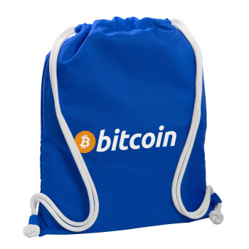 Bitcoin Crypto, Τσάντα πλάτης πουγκί GYMBAG Μπλε, με τσέπη (40x48cm) & χονδρά κορδόνια