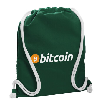 Bitcoin Crypto, Τσάντα πλάτης πουγκί GYMBAG BOTTLE GREEN, με τσέπη (40x48cm) & χονδρά λευκά κορδόνια