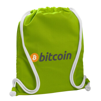 Bitcoin Crypto, Τσάντα πλάτης πουγκί GYMBAG LIME GREEN, με τσέπη (40x48cm) & χονδρά κορδόνια
