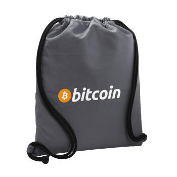 Bitcoin Crypto, Τσάντα πλάτης πουγκί GYMBAG ΓΚΡΙ, με τσέπη (40x48cm) & χονδρά κορδόνια