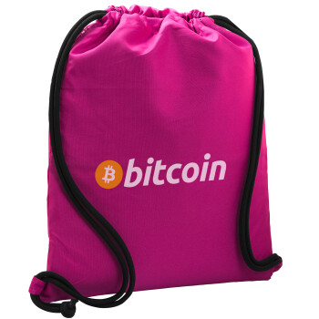 Bitcoin Crypto, Τσάντα πλάτης πουγκί GYMBAG Φούξια, με τσέπη (40x48cm) & χονδρά κορδόνια