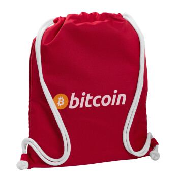 Bitcoin Crypto, Τσάντα πλάτης πουγκί GYMBAG Κόκκινη, με τσέπη (40x48cm) & χονδρά κορδόνια