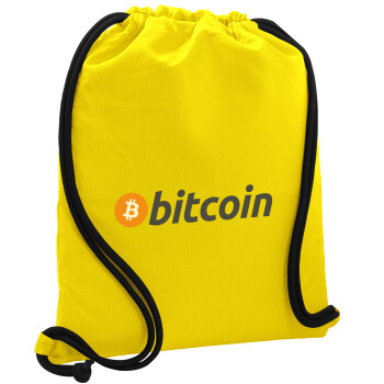 Bitcoin Crypto, Τσάντα πλάτης πουγκί GYMBAG Κίτρινη, με τσέπη (40x48cm) & χονδρά κορδόνια