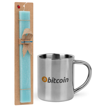Bitcoin Crypto, Πασχαλινό Σετ, μεταλλική κούπα θερμό (300ml) & πασχαλινή λαμπάδα αρωματική πλακέ (30cm) (ΤΙΡΚΟΥΑΖ)