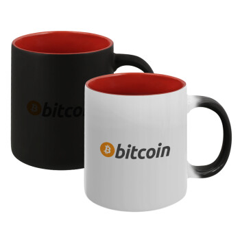 Bitcoin Crypto, Κούπα Μαγική εσωτερικό κόκκινο, κεραμική, 330ml που αλλάζει χρώμα με το ζεστό ρόφημα (1 τεμάχιο)