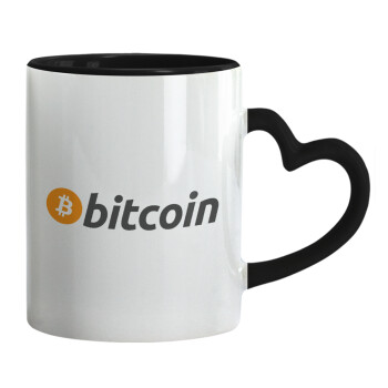 Bitcoin Crypto, Κούπα καρδιά χερούλι μαύρη, κεραμική, 330ml