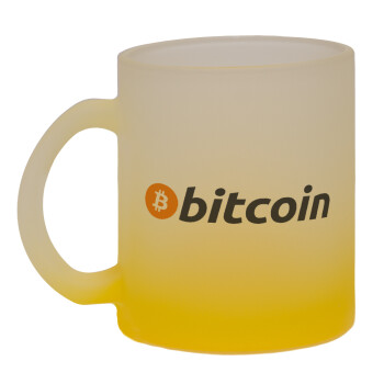 Bitcoin Crypto, Κούπα γυάλινη δίχρωμη με βάση το κίτρινο ματ, 330ml