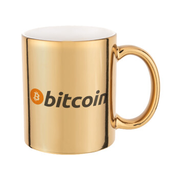 Bitcoin Crypto, Mug ceramic, gold mirror, 330ml