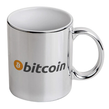 Bitcoin Crypto, Mug ceramic, silver mirror, 330ml