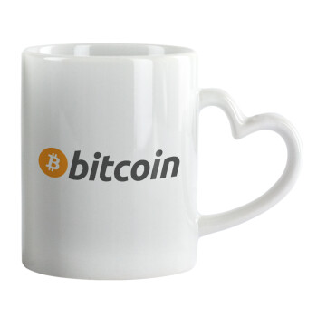 Bitcoin Crypto, Κούπα καρδιά χερούλι λευκή, κεραμική, 330ml