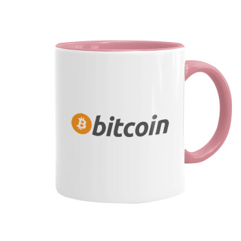 Bitcoin Crypto, Κούπα χρωματιστή ροζ, κεραμική, 330ml