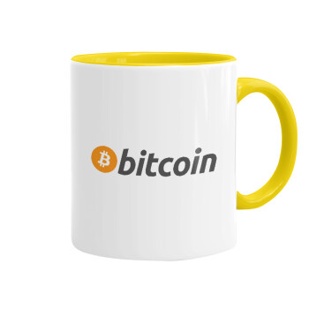 Bitcoin Crypto, Κούπα χρωματιστή κίτρινη, κεραμική, 330ml