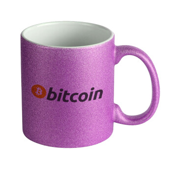 Bitcoin Crypto, Κούπα Μωβ Glitter που γυαλίζει, κεραμική, 330ml
