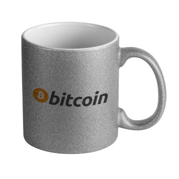 Bitcoin Crypto, Κούπα Ασημένια Glitter που γυαλίζει, κεραμική, 330ml