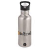 Water bottle Silver with straw, stainless steel 600ml
