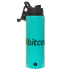Metallic water bottle with safety lid, 850ml aluminum