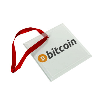 Bitcoin Crypto, Χριστουγεννιάτικο στολίδι γυάλινο τετράγωνο 9x9cm