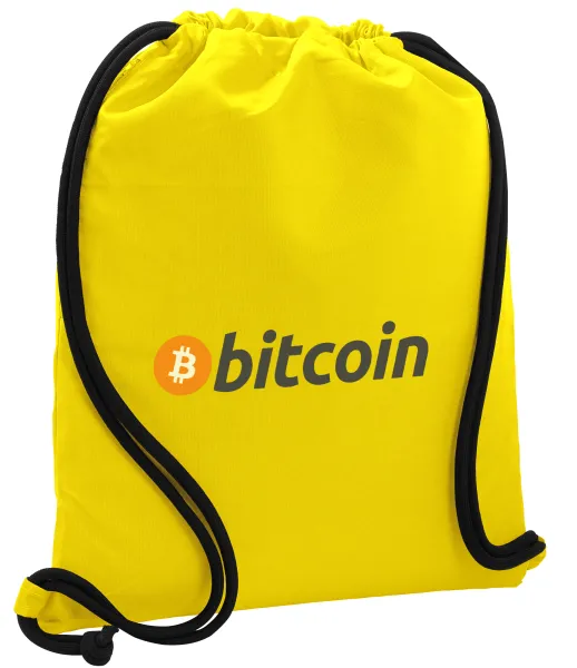 Bitcoin Crypto — Backpack pouch GYMBAG Yellow, with pocket (40x48cm) & thick cords
