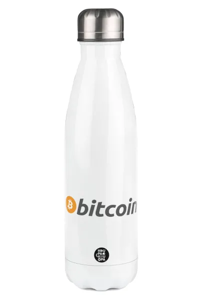 Bitcoin Crypto — Μεταλλικό παγούρι θερμός Λευκό (Stainless steel), διπλού τοιχώματος, 500ml