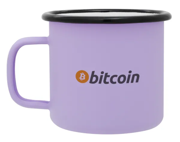 Bitcoin Crypto — Metal enamel mug, matte light pastel purple, 360ml