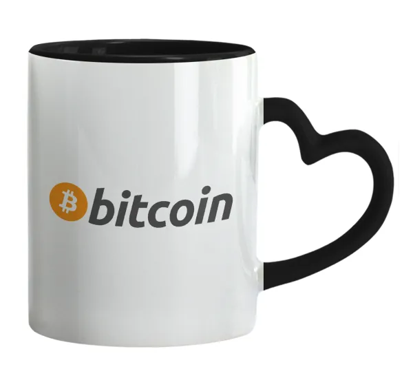 Bitcoin Crypto — Κούπα καρδιά χερούλι μαύρη, κεραμική, 330ml