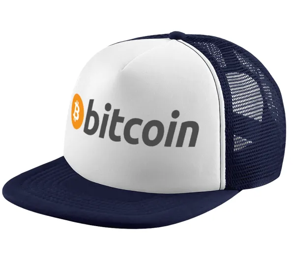 Bitcoin Crypto — Adult Soft Trucker Hat with Dark Blue/White Mesh (POLYESTER, ADULT, UNISEX, ONE SIZE)
