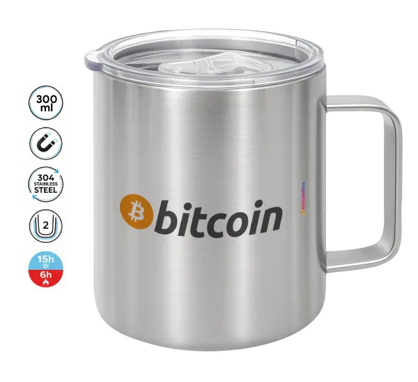 Bitcoin Crypto — Double-walled stainless steel mug 300ml with temperature-retaining lid