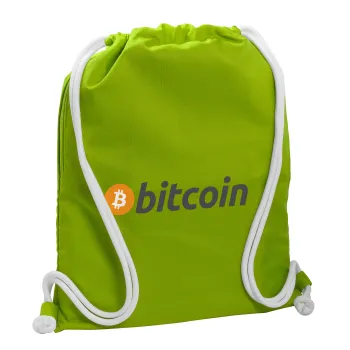 Bitcoin Crypto, Backpack bag GYMBAG LIME GREEN, with pocket (40x48cm) & thick cords