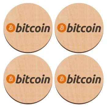 Bitcoin Crypto, ΣΕΤ x4 Σουβέρ ξύλινα στρογγυλά plywood (9cm)