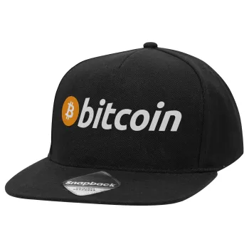 Bitcoin Crypto, Adult Flat Snapback Hat Black, (100% COTTON TWILL, ADULT, UNISEX, ONE SIZE)