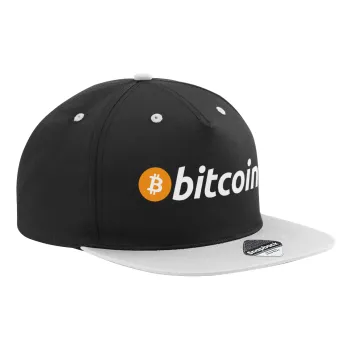 Bitcoin Crypto, Καπέλο Ενηλίκων Flat Snapback Μαύρο/Γκρι, (100% ΒΑΜΒΑΚΕΡΟ TWILL, ΕΝΗΛΙΚΩΝ, UNISEX, ONE SIZE)