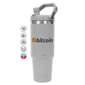 Bitcoin Crypto, GREY color, 890ml (30oz) stainless Steel Tumbler with Handle
