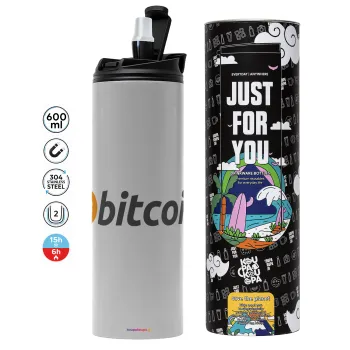 Bitcoin Crypto, Tumbler stainless steel GREY 600ml