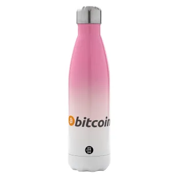 Bitcoin Crypto, Metal mug thermos Pink/White (Stainless steel), double wall, 500ml
