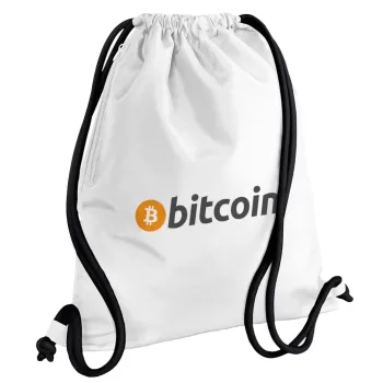 Bitcoin Crypto, Backpack pouch GYMBAG white, with pocket (40x48cm) & thick cords
