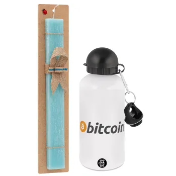 Bitcoin Crypto, Πασχαλινή Λαμπάδα με παγούρι μεταλλικό αλουμινίου (500ml) & λαμπάδα αρωματική πλακέ (30cm) (ΤΙΡΚΟΥΑΖ)