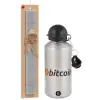 Easter Set, metallic silver aluminum water bottle (500ml) & aromatic flat Easter candle (30cm) (GRAY)