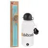 Easter Set, metallic aluminum water bottle (500ml) & scented flat candle (30cm) (TURQUOISE)