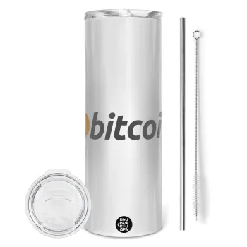 Bitcoin Crypto, Tumbler ποτήρι θερμό από ανοξείδωτο ατσάλι 600ml, με μεταλλικό καλαμάκι & βούρτσα καθαρισμού