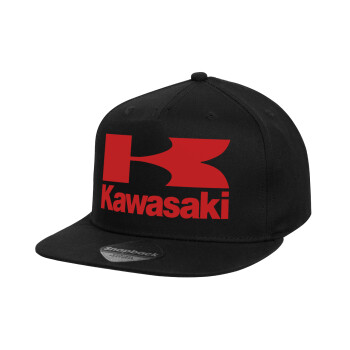 Kawasaki, Καπέλο παιδικό Flat Snapback, Μαύρο (100% ΒΑΜΒΑΚΕΡΟ, ΠΑΙΔΙΚΟ, UNISEX, ONE SIZE)