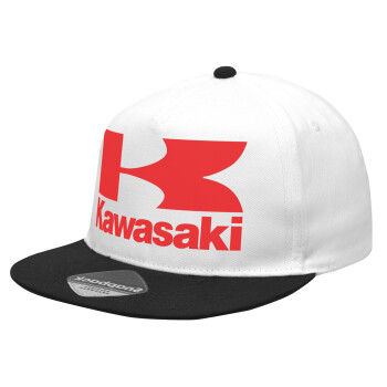 Kawasaki, Καπέλο Ενηλίκων Flat Snapback Λευκό/Μαύρο, (POLYESTER, ΕΝΗΛΙΚΩΝ, UNISEX, ONE SIZE)