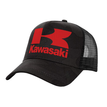 Kawasaki, Καπέλο Ενηλίκων Structured Trucker, με Δίχτυ, (παραλλαγή) Army σκούρο (100% ΒΑΜΒΑΚΕΡΟ, ΕΝΗΛΙΚΩΝ, UNISEX, ONE SIZE)