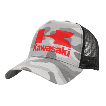Kawasaki, Καπέλο Ενηλίκων Structured Trucker, με Δίχτυ, (παραλλαγή) Army Camo (100% ΒΑΜΒΑΚΕΡΟ, ΕΝΗΛΙΚΩΝ, UNISEX, ONE SIZE)